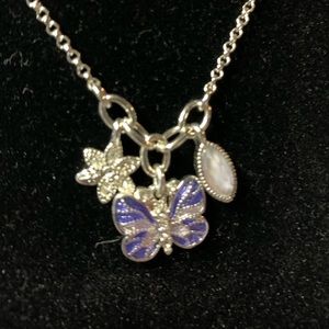 VINTAGE Napier Womens Silver Tone Butterfly Flower Gemstone Kylie Style Necklace